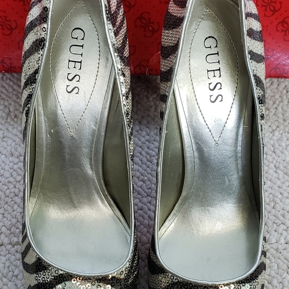 Guess Sequined Zebra stripe Peep Toe Heels - Picture 5 of 11